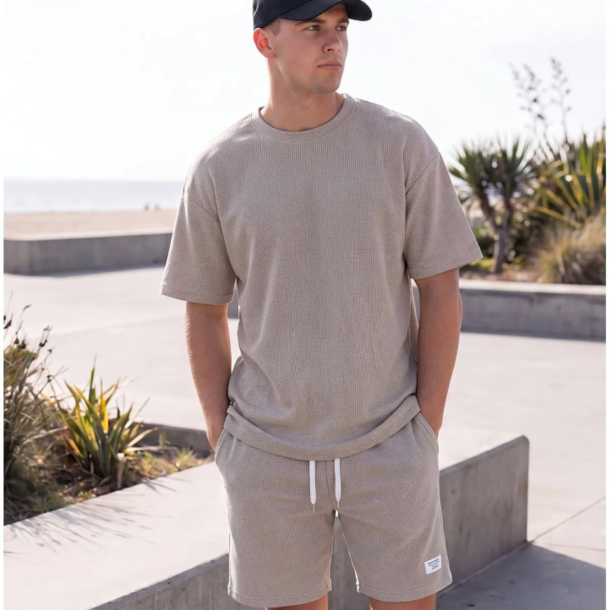 Heren Slim Fit Set – T-shirt en Korte Broek met Elastische Taille voor Casual Gebruik