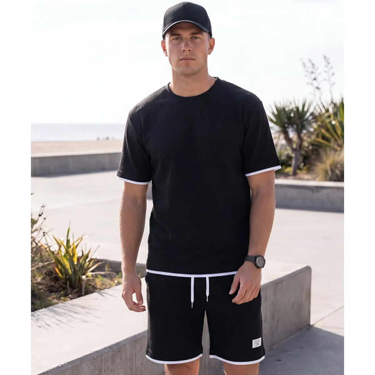 Heren Slim Fit Set – T-shirt en Korte Broek met Elastische Taille voor Casual Gebruik