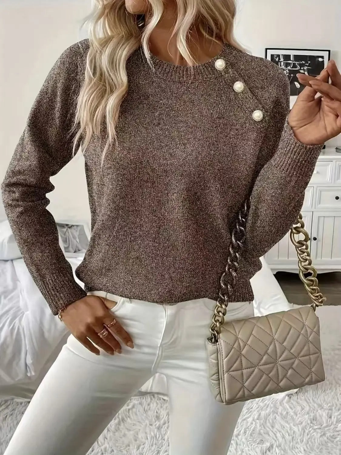 Parel Trui Dames | Elegante Trui met Pareldetails en Comfortabele Pasvorm