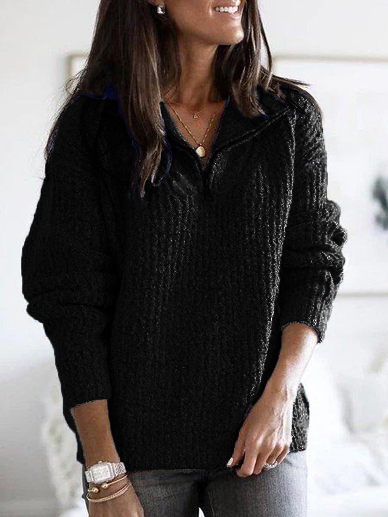Dames Regular Fit Trui met Halve Rits – Lange Mouw, Casual