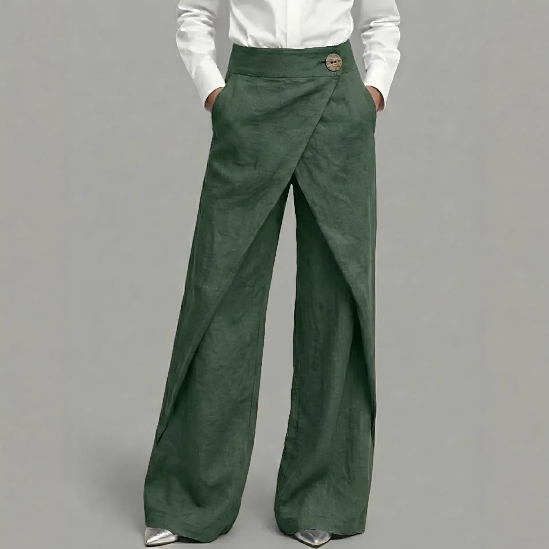Penelope - Asymmetrische Gelaagde Wijde Broek met Knopen
