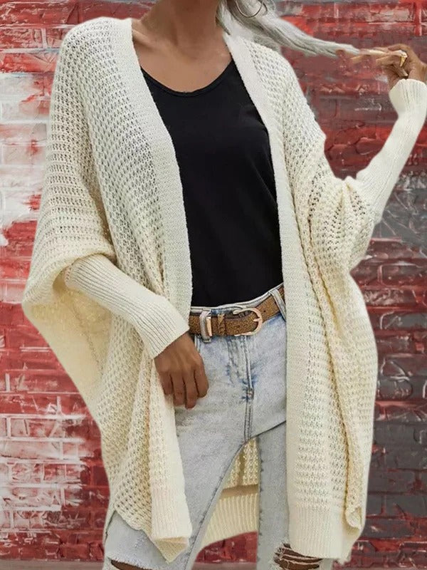 Dames vest – Oversized pasvorm – Gebreid waffle structuur – Open voorkant – Lange mouw
