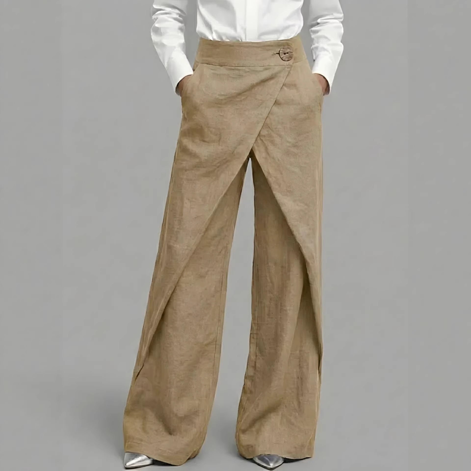 Penelope - Asymmetrische Gelaagde Wijde Broek met Knopen