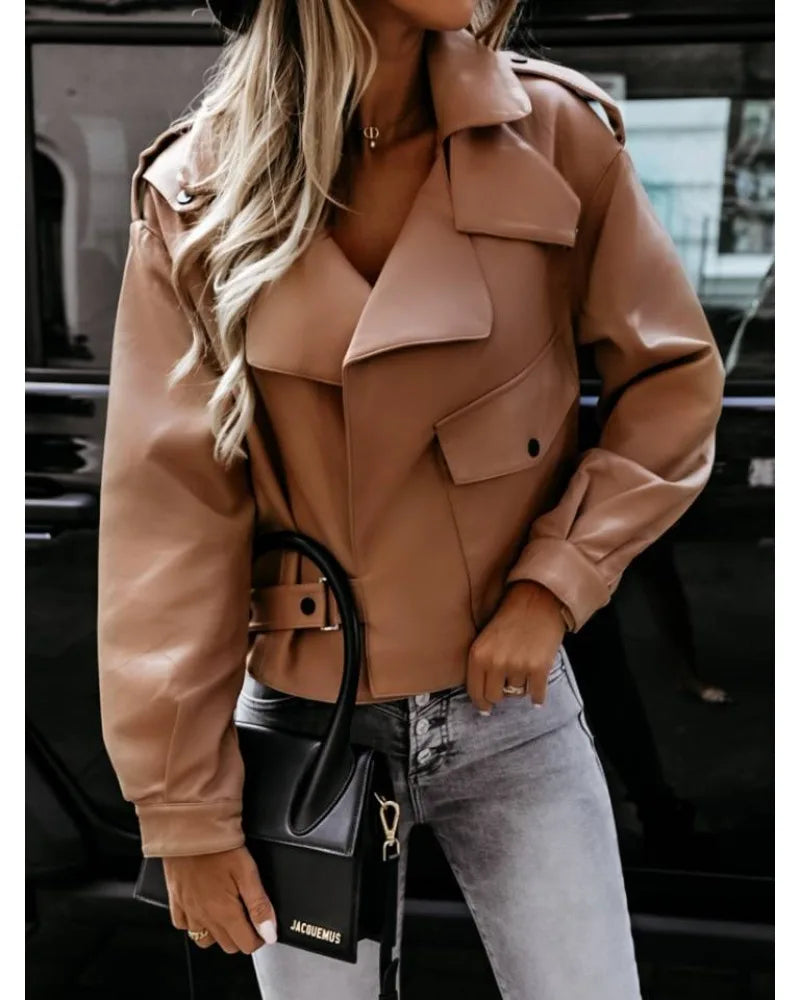 Imogen cropped jack dames | Stoer nepleren jasje met kraag en getailleerde snit