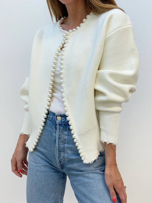 Jasmine - Cardigan met Parelrand en Gescheurde Zoom