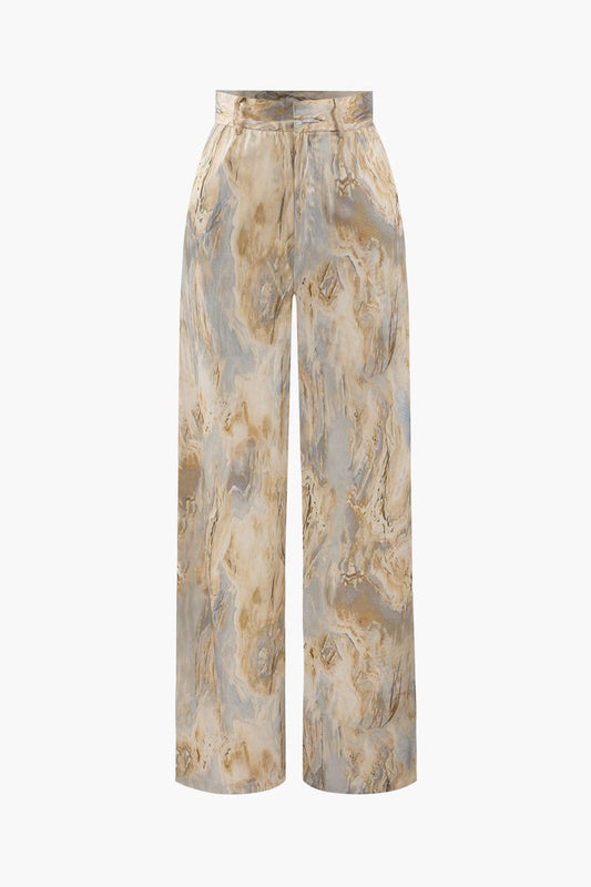 Jossara - Marmerprint Hoge Taille Lange Broek