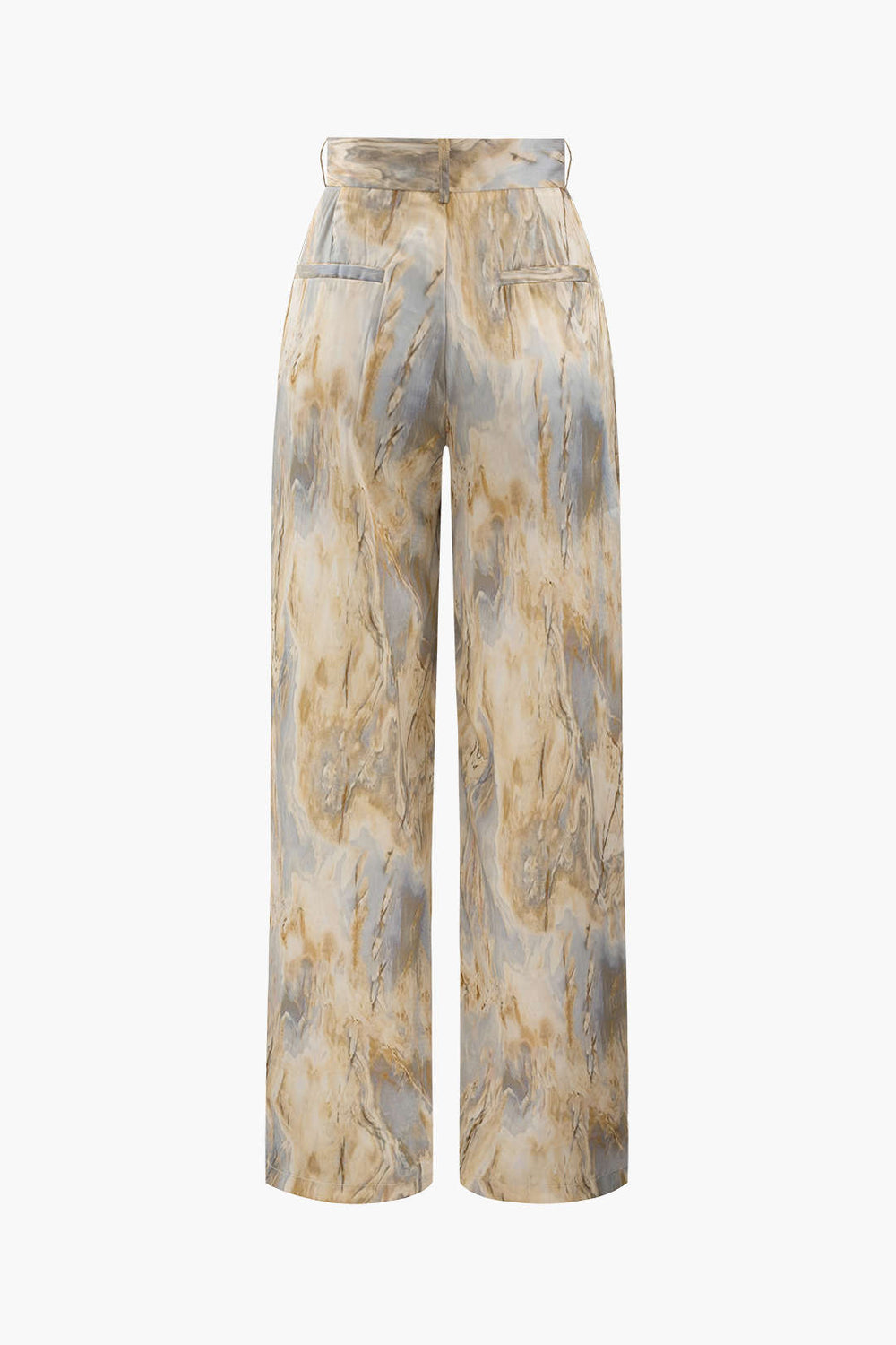 Jossara hoge taille broek dames | Lange broek met marmerprint en losse pasvorm