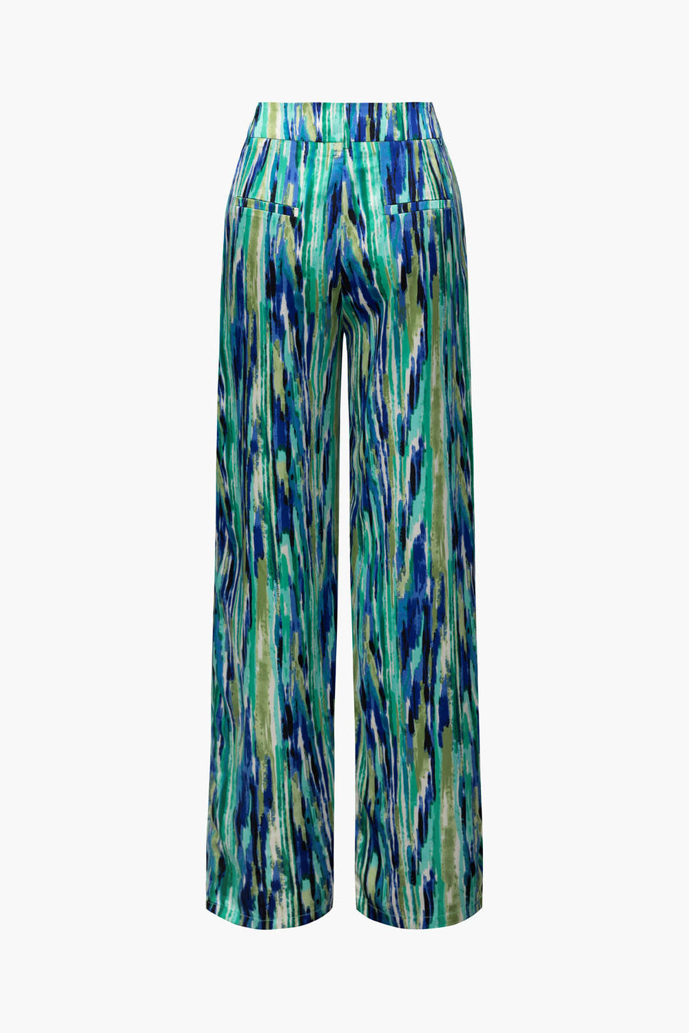 Jossara hoge taille broek dames | Lange broek met marmerprint en losse pasvorm