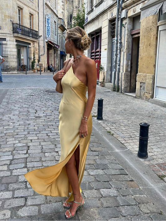 Julessa - Open Back Satin Split Lange Jurk