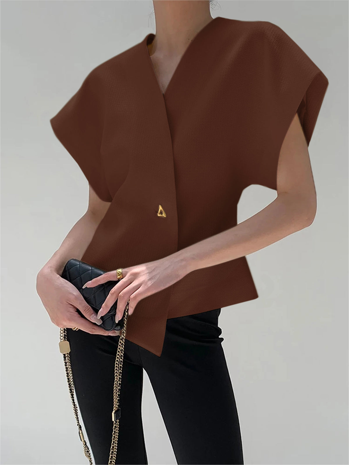 Julia - Trendy V-hals Blouse met Knopen