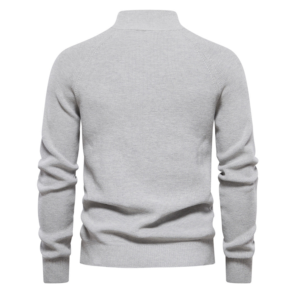 Julian geribbelde half-zip trui in lichtgrijs, achteraanzicht