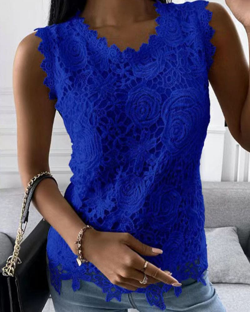 Damesblouse – Elegante Kantlook Blouse met Ronde Hals en Luchtige Pasvorm - JULIE