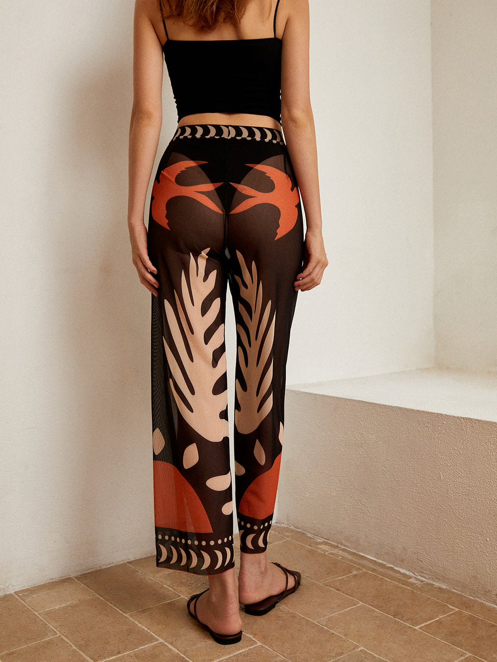 Karina - Vogelprint Transparante Mesh Broek