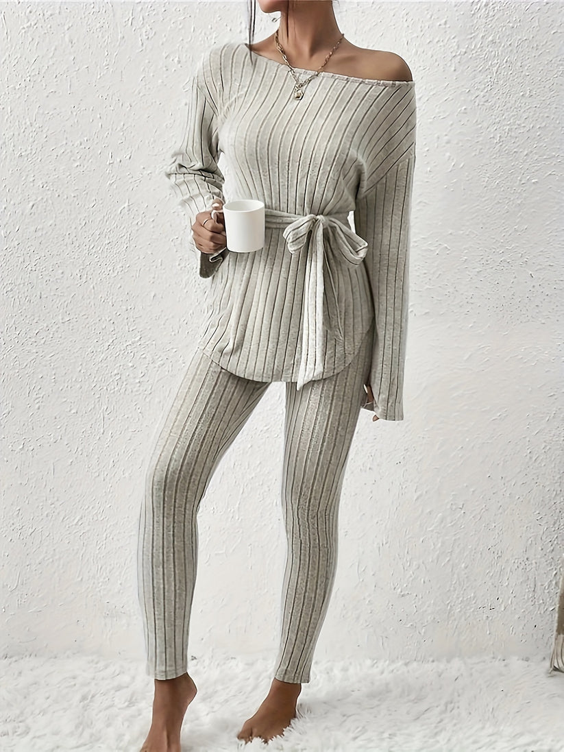 Kianna tweedelige set dames | Geribbelde co-ord met strikdetail en relaxte pasvorm