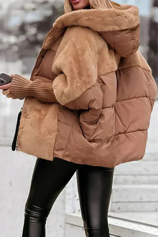 Kris Oversized Winterjas | Damesjas met capuchon en veelkleurig design