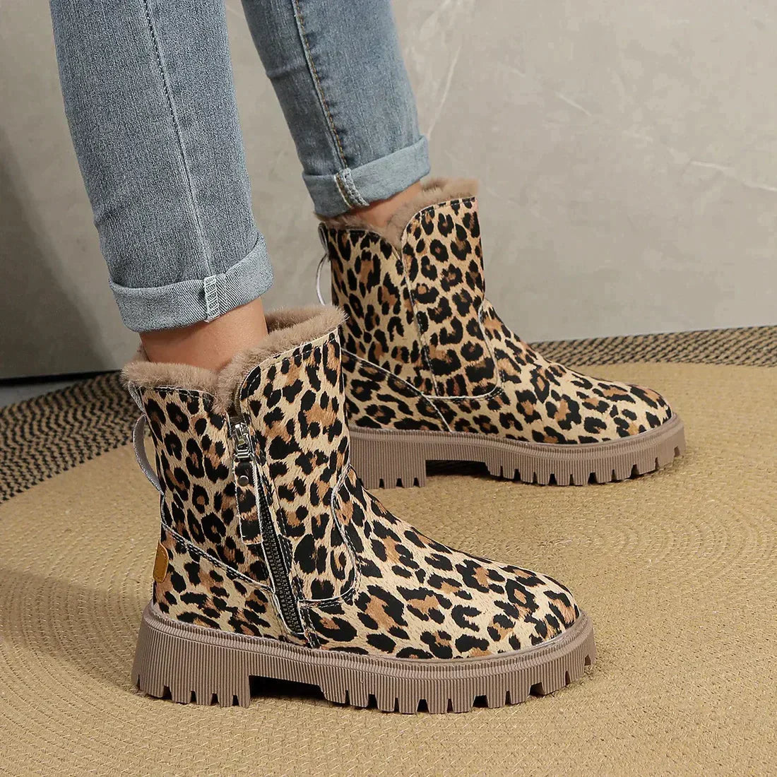 Platform Laarzen Dames | Warme Laarzen met Luipaardprint en Pluche Voering