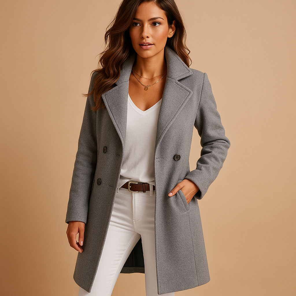 Lange damesjas | Elegante jas met knopen en klassieke kraag