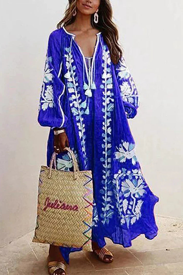 Amara Bohemian Dress | Lange damesjurk met bloemenprint en luchtig silhouet voor zomerse elegantie