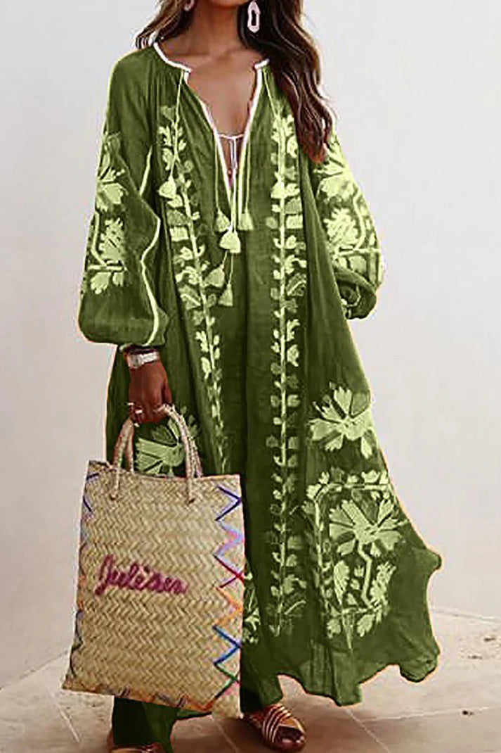 Amara Bohemian Dress | Lange damesjurk met bloemenprint en luchtig silhouet voor zomerse elegantie