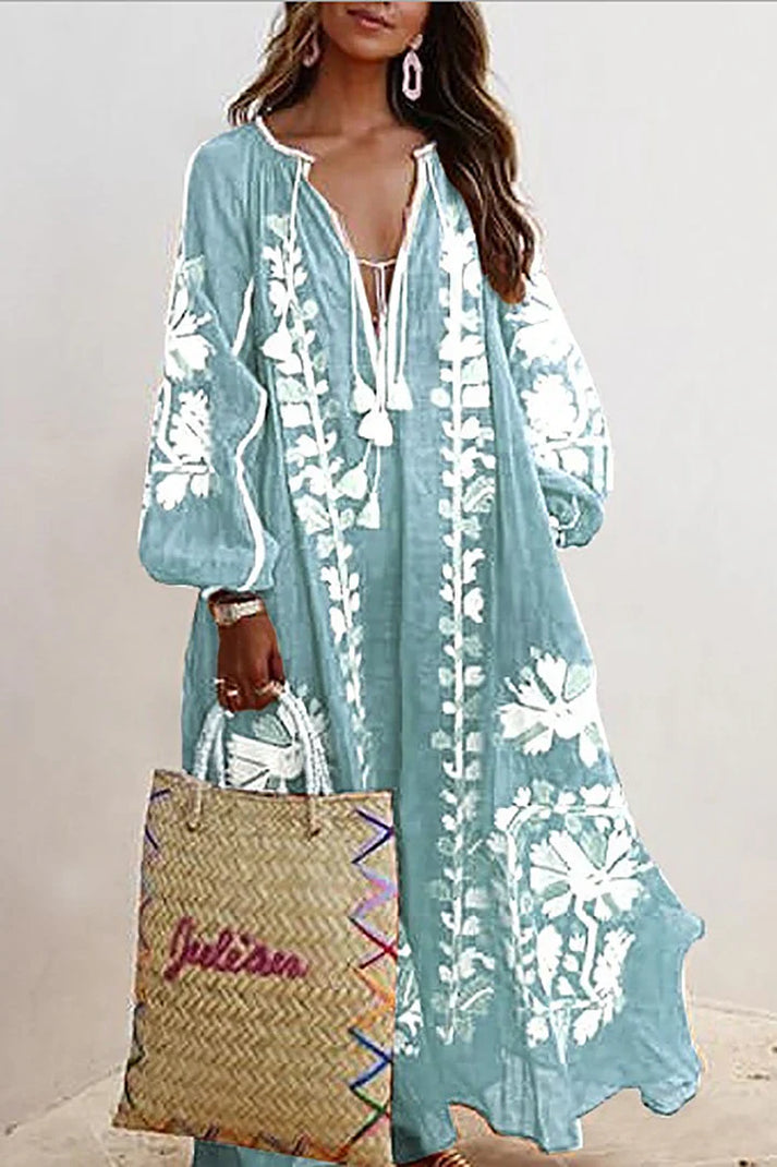 Amara Bohemian Dress | Lange damesjurk met bloemenprint en luchtig silhouet voor zomerse elegantie