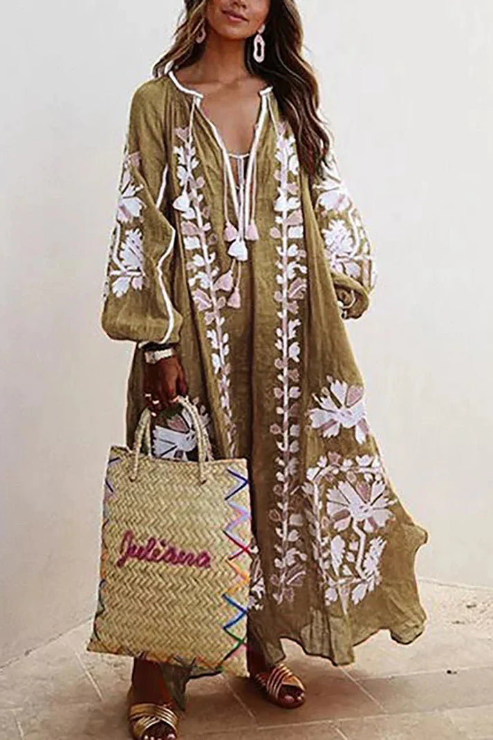 Amara Bohemian Dress | Lange damesjurk met bloemenprint en luchtig silhouet voor zomerse elegantie
