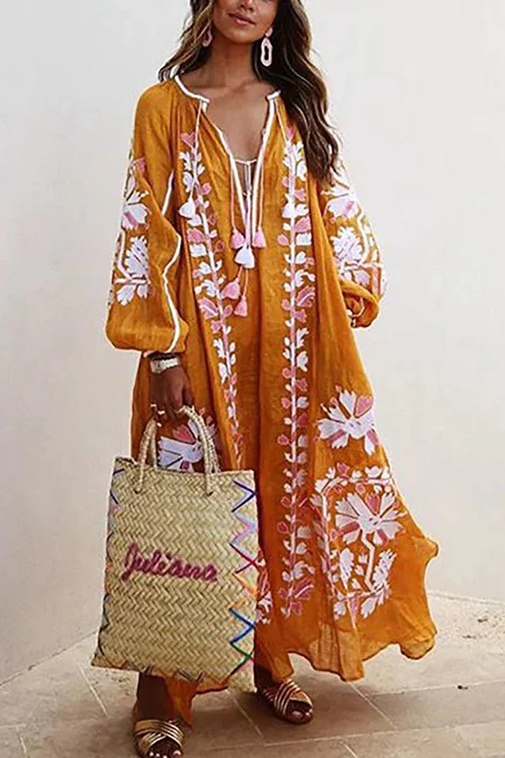 Amara Bohemian Dress | Lange damesjurk met bloemenprint en luchtig silhouet voor zomerse elegantie