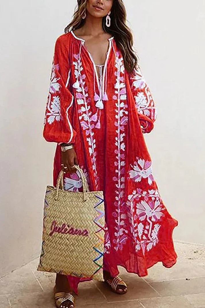 Amara Bohemian Dress | Lange damesjurk met bloemenprint en luchtig silhouet voor zomerse elegantie