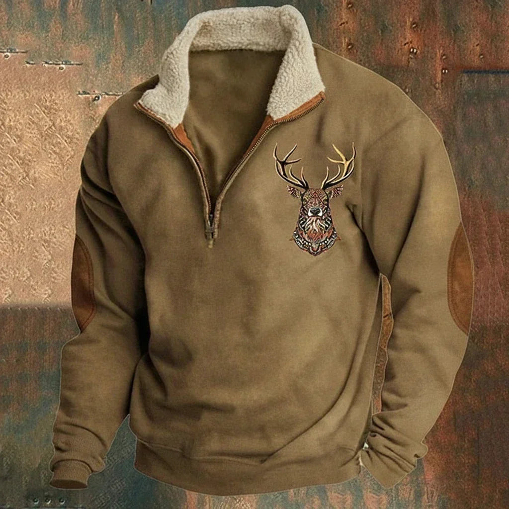 Laurent half-zip sweater met fleece kraag, close-up vooraanzicht