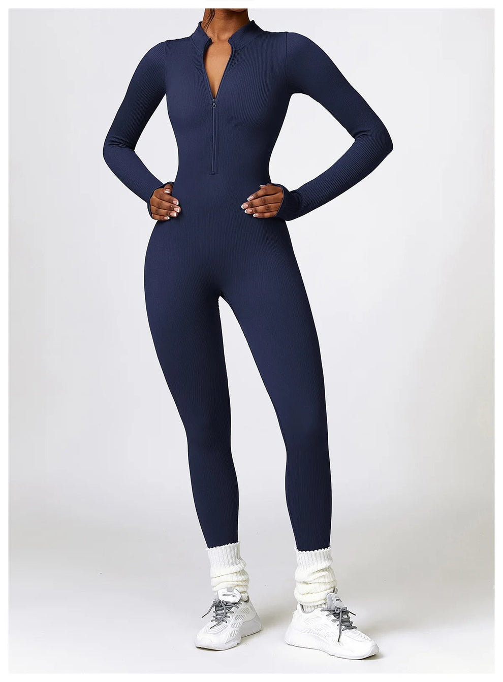 Jumpsuit dames | Lange mouwen jumpsuit met ritssluiting en flatterend silhouet