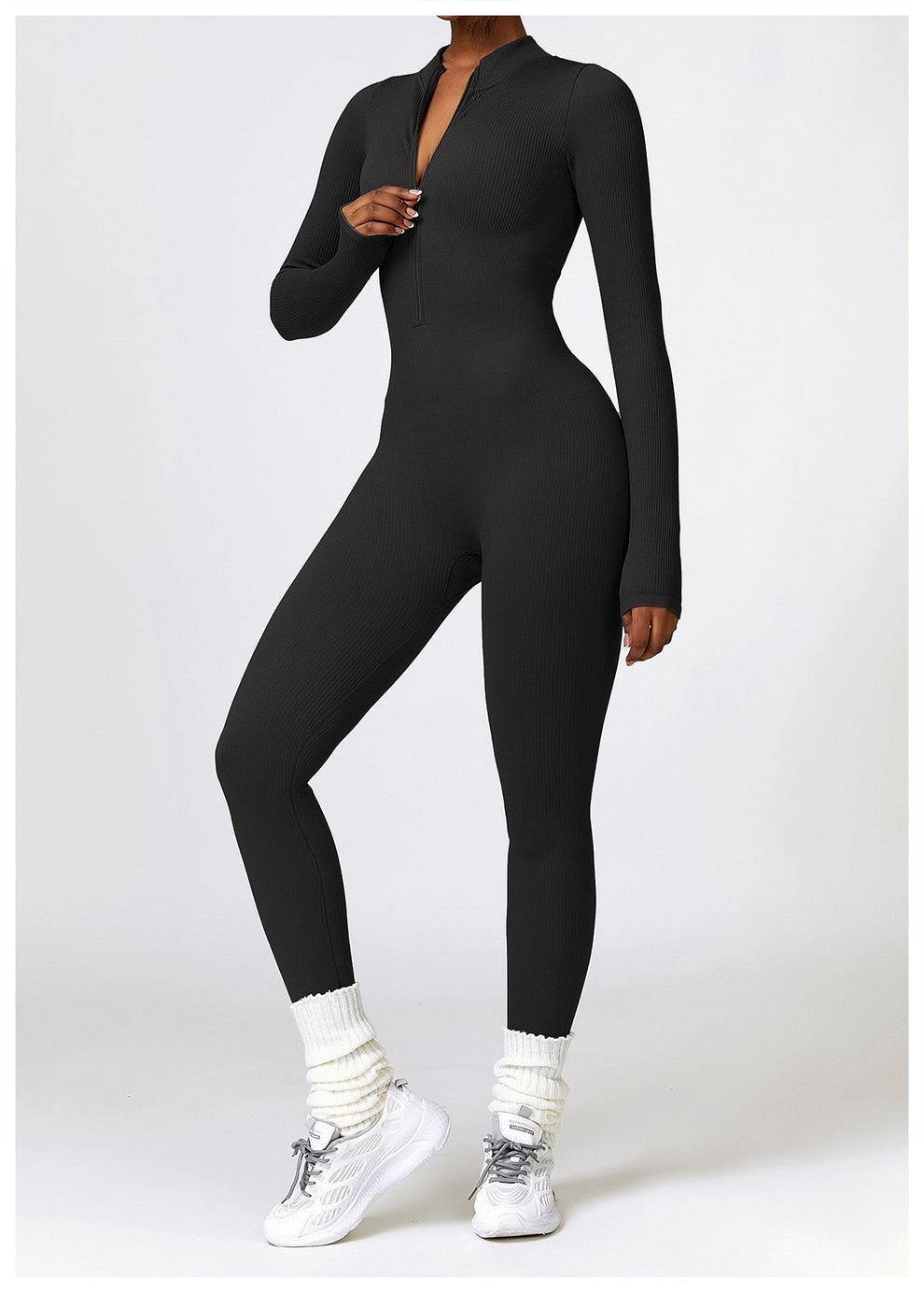 Jumpsuit dames | Lange mouwen jumpsuit met ritssluiting en flatterend silhouet