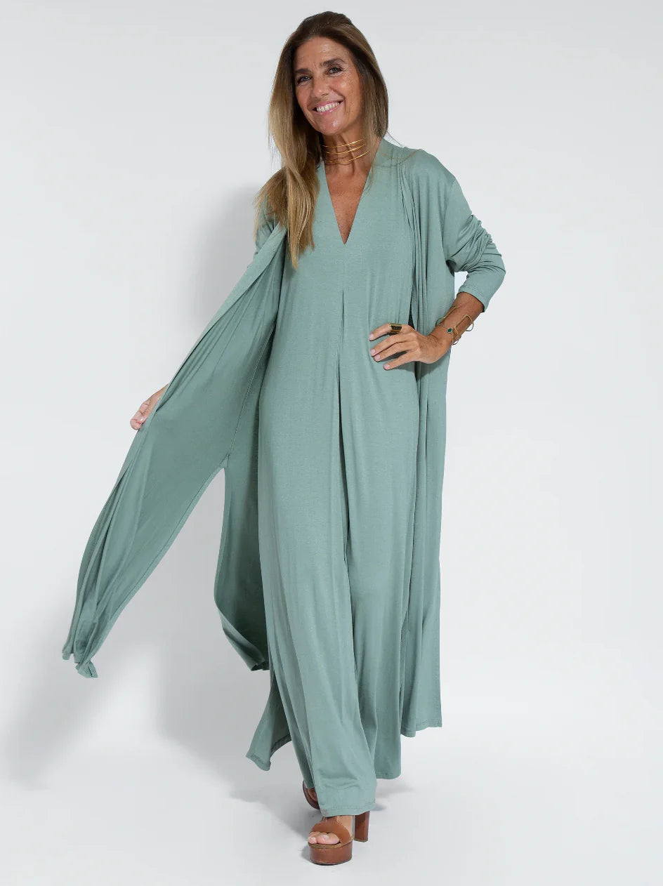 Lonny | Lange damesjurk met bijpassend vest in boho-stijl voor een elegante en veelzijdige zomerlook