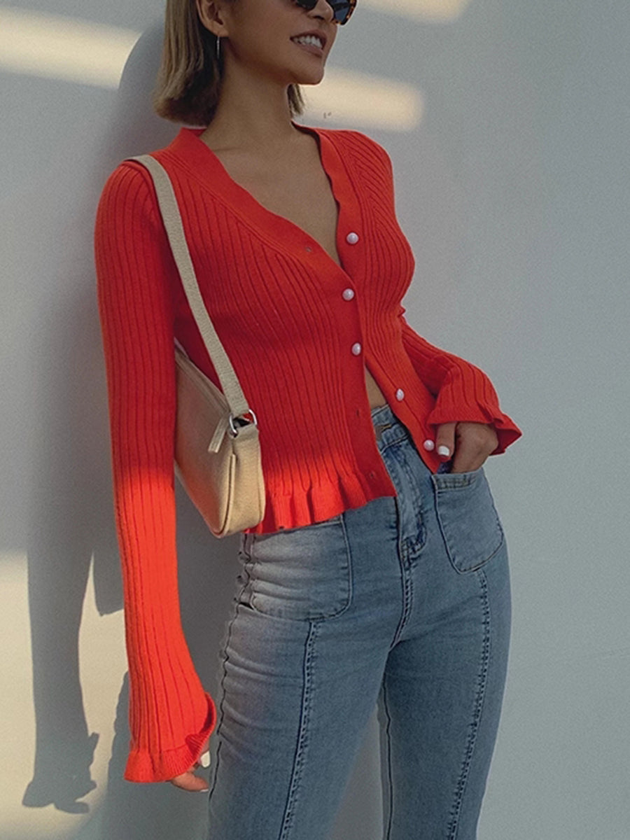 Lucie | Dames cardigan met rimpelrand en parelsluiting