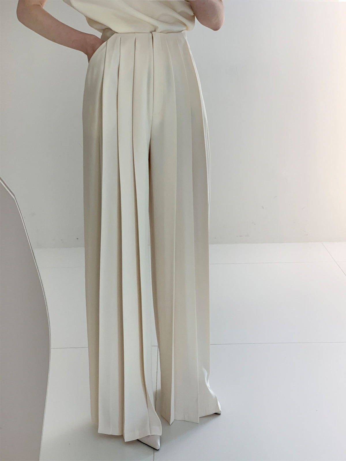 Megan Geplooide Hoge Taille Broek | Dames Broek met Wijde Pijpen en Elegante Pasvorm
