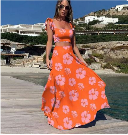 Melis - Elegante Tweedelige Zomerset Met Boho Print