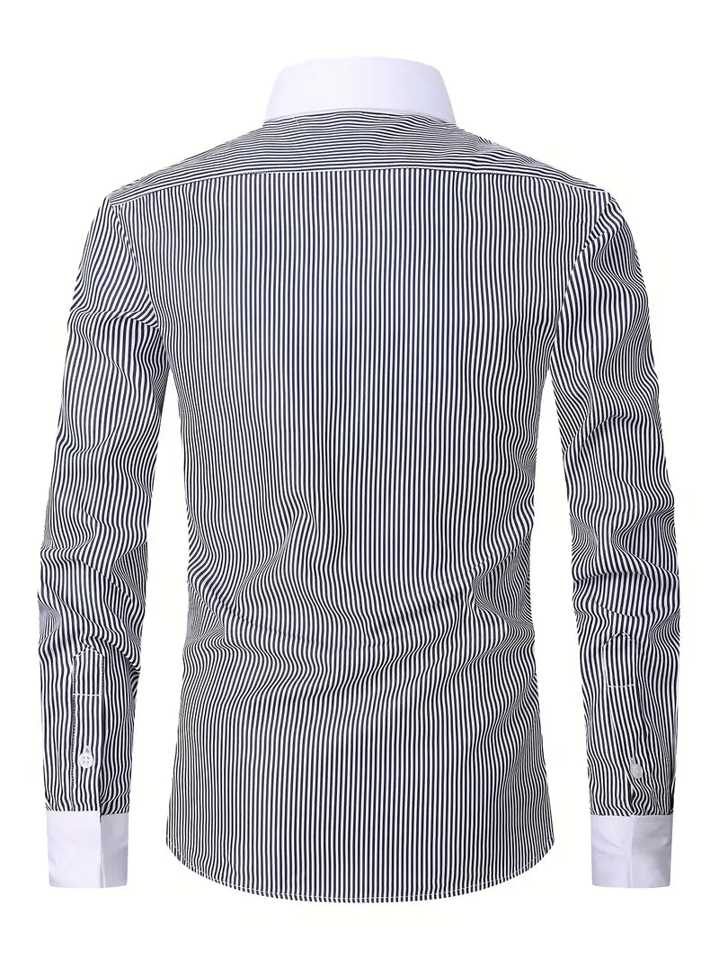 Heren Overhemd met Opstaande Kraag - Lange Mouw Zakelijk Shirt