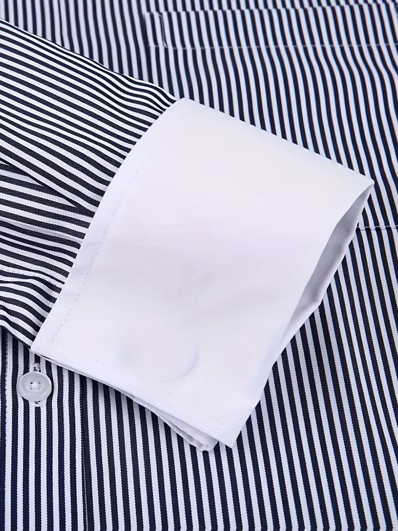 Heren Overhemd met Opstaande Kraag - Lange Mouw Zakelijk Shirt