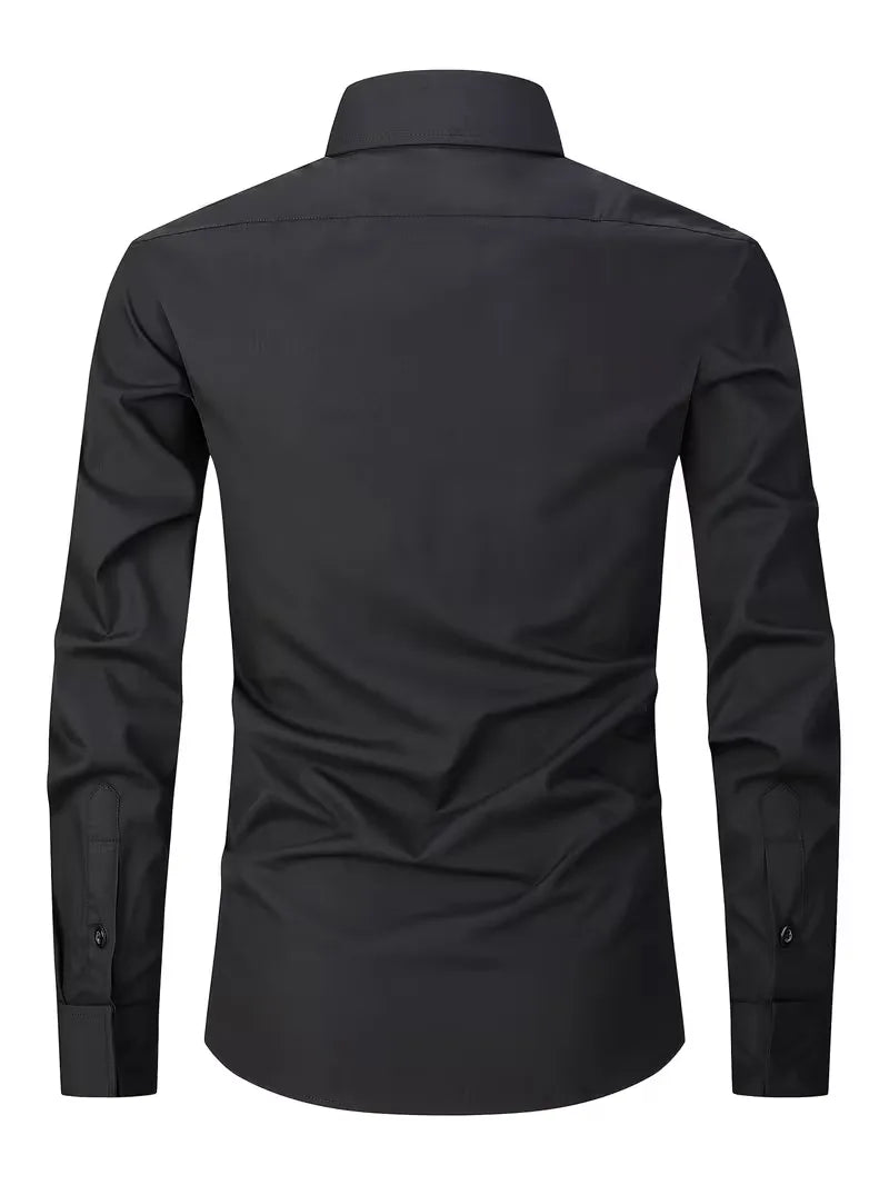 Heren Overhemd met Opstaande Kraag - Lange Mouw Zakelijk Shirt