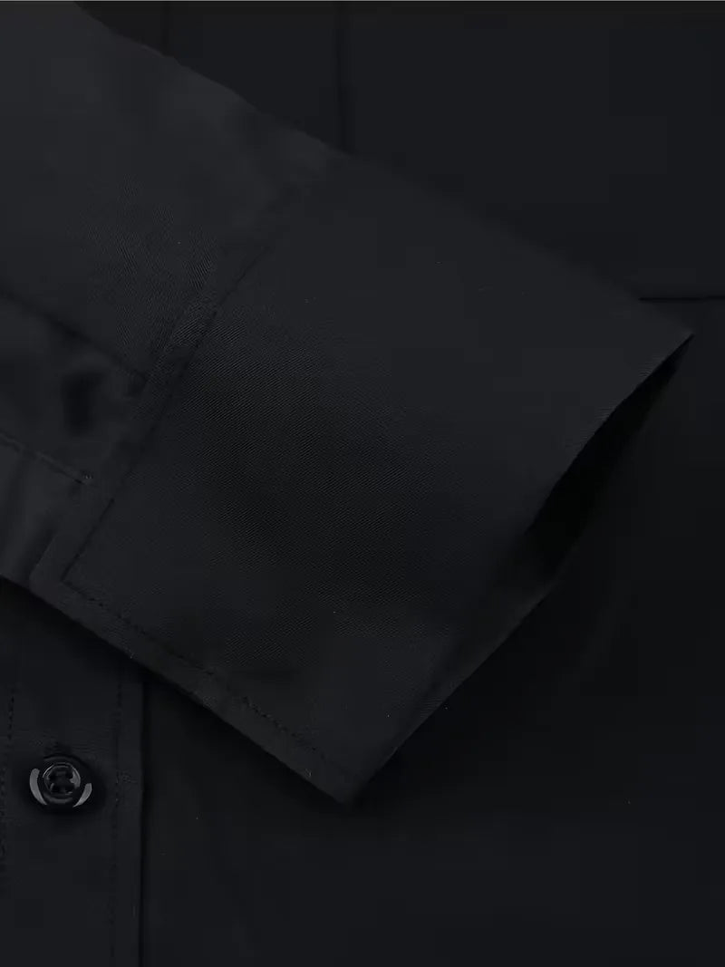 Heren Overhemd met Opstaande Kraag - Lange Mouw Zakelijk Shirt