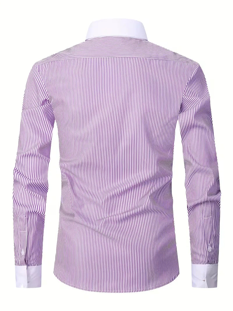 Heren Overhemd met Opstaande Kraag - Lange Mouw Zakelijk Shirt