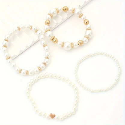 Mich - Stijlvolle Set van 4 Armbanden met Kunstparels