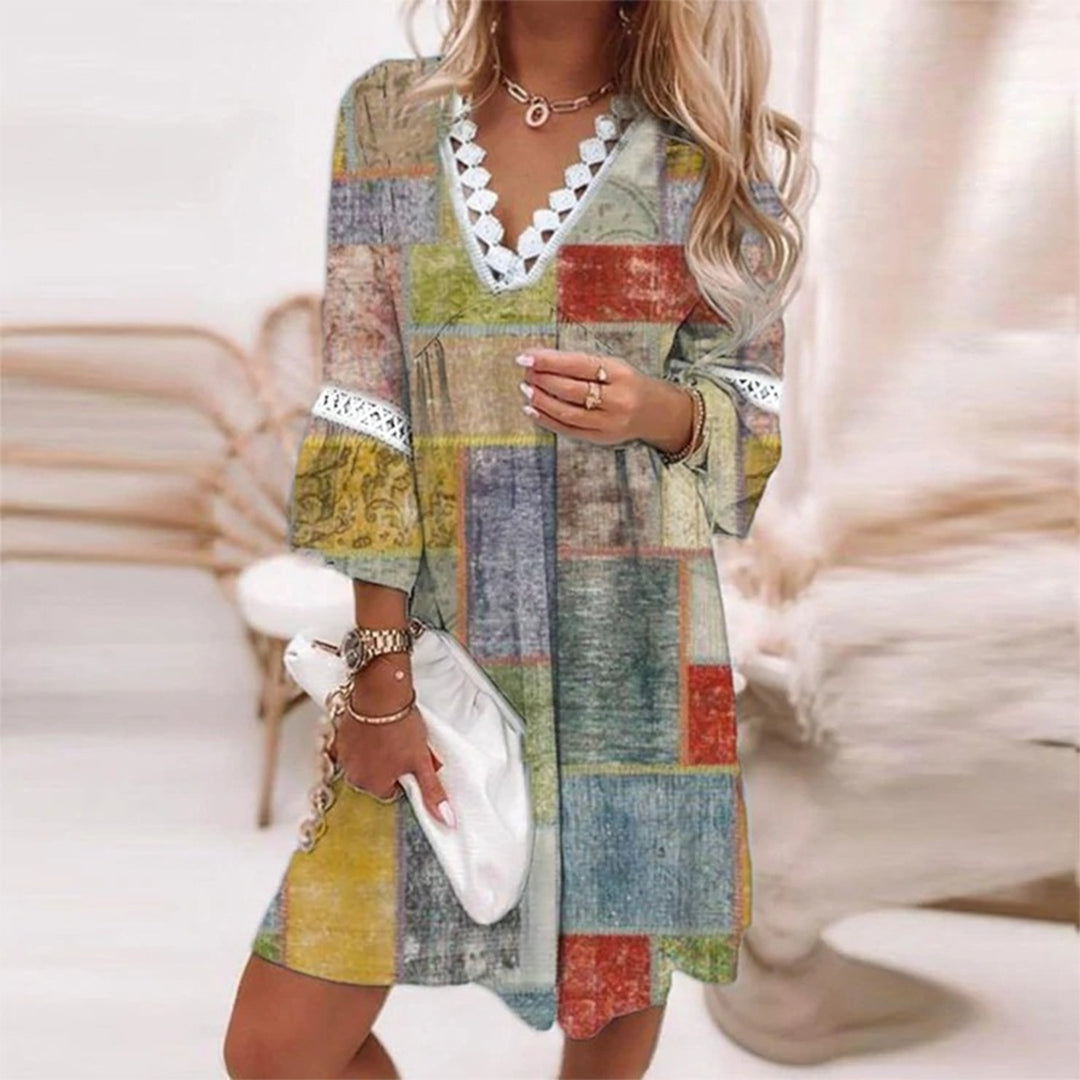 Minae Jurk | Dames losse zomerjurk met trendy print en 3/4 mouwen