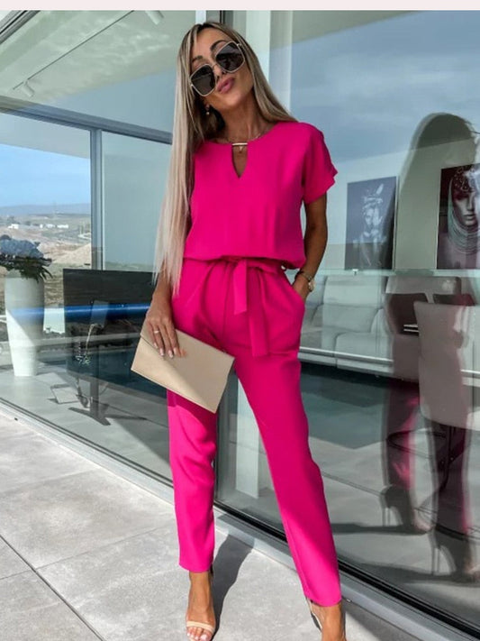 Monique - Jumpsuit Met Korte Mouwen En Ceintuur