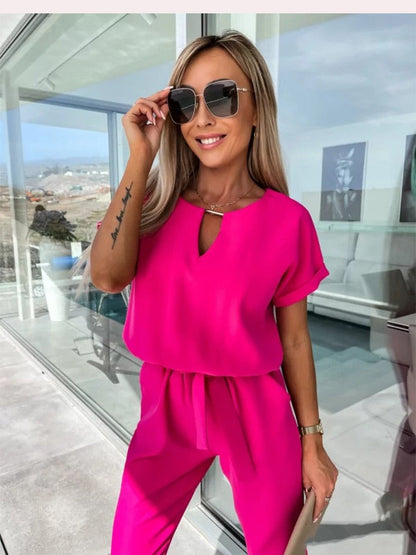 Monique - Jumpsuit Met Korte Mouwen En Ceintuur