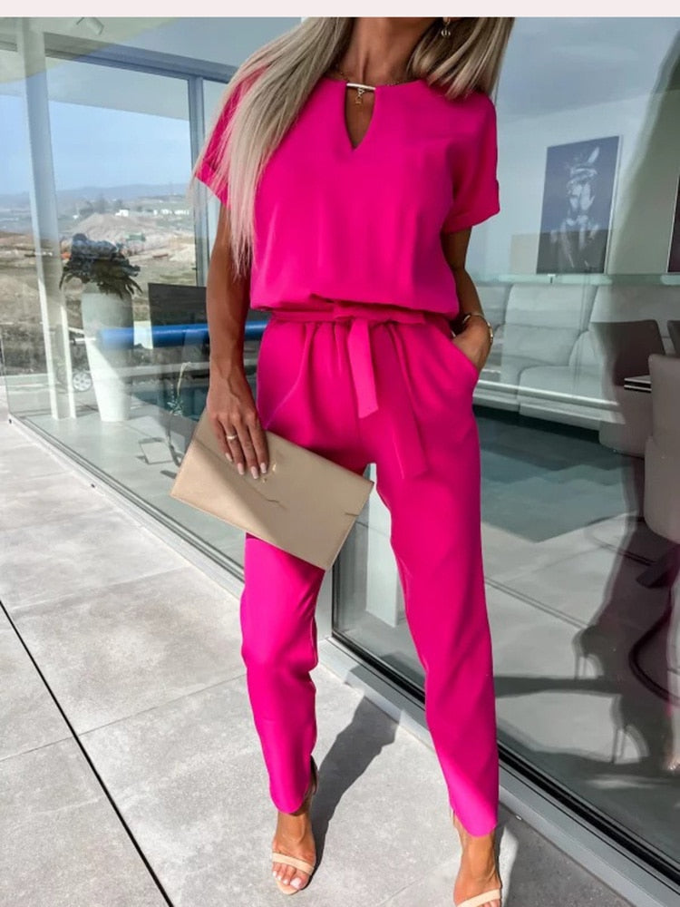 Monique - Jumpsuit Met Korte Mouwen En Ceintuur