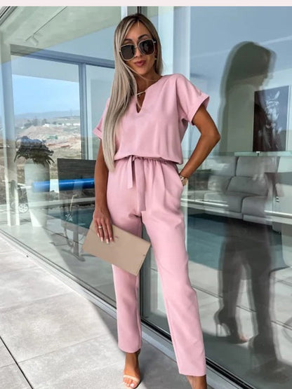Monique - Jumpsuit Met Korte Mouwen En Ceintuur
