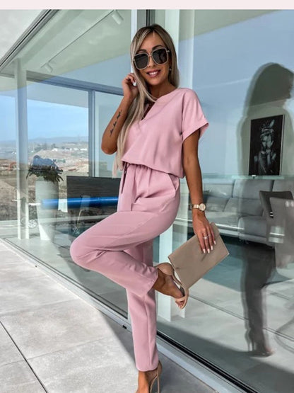 Monique - Jumpsuit Met Korte Mouwen En Ceintuur