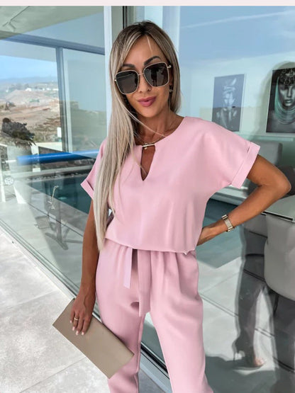 Monique - Jumpsuit Met Korte Mouwen En Ceintuur