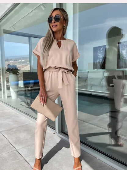 Monique - Jumpsuit Met Korte Mouwen En Ceintuur
