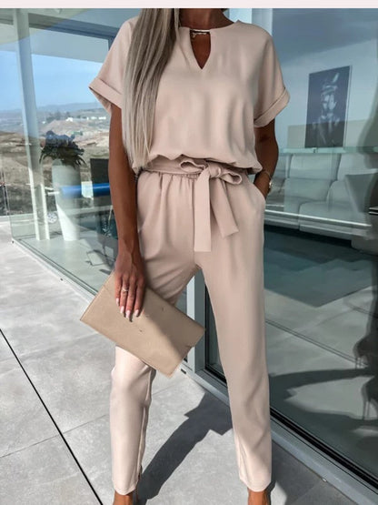 Monique - Jumpsuit Met Korte Mouwen En Ceintuur