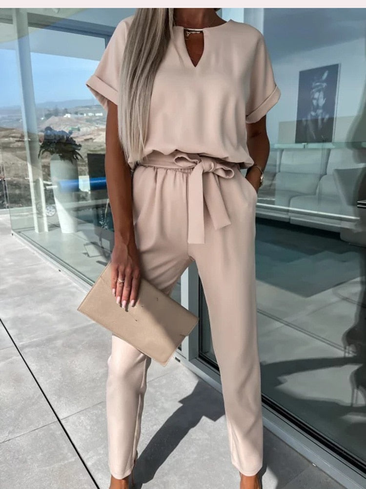 Monique - Jumpsuit Met Korte Mouwen En Ceintuur